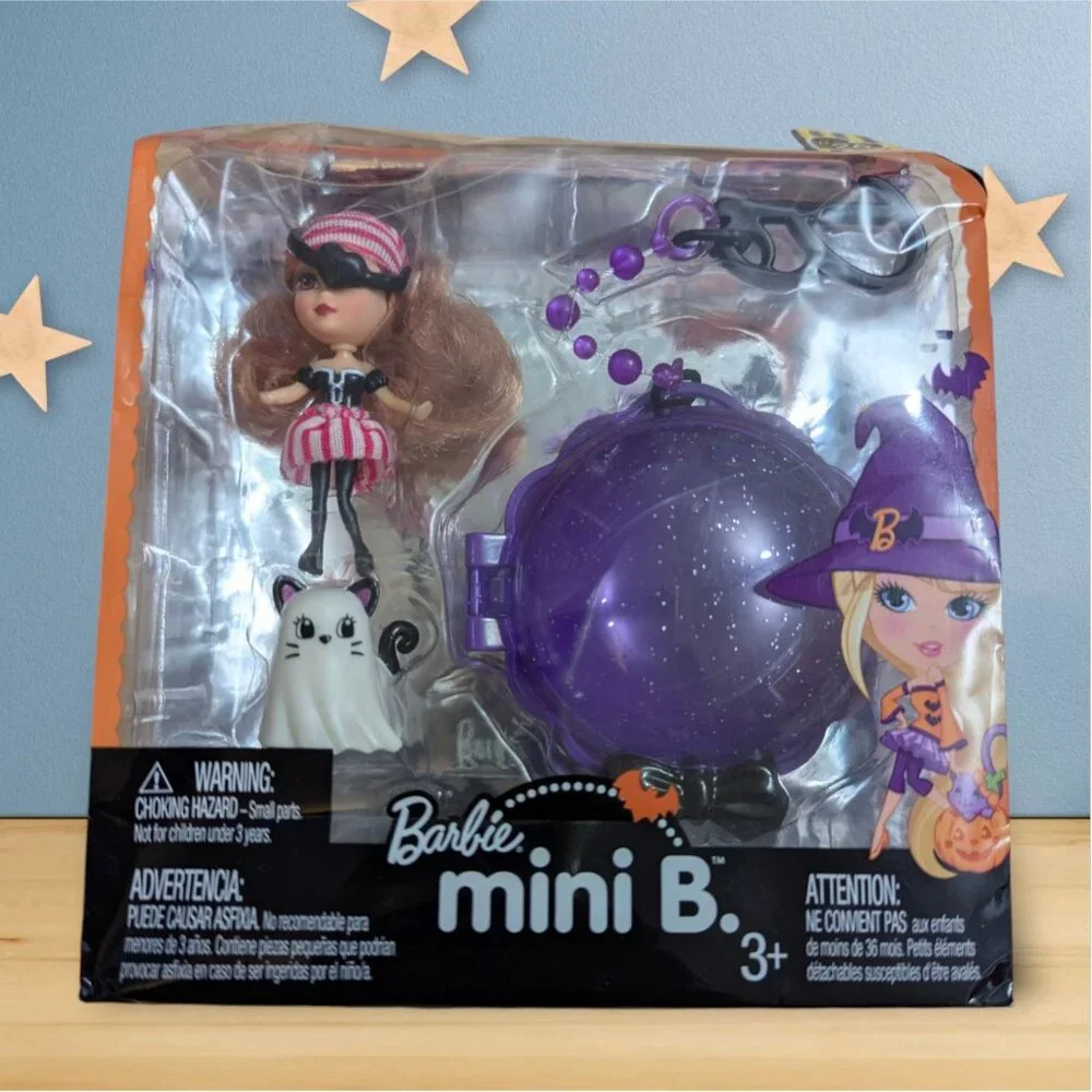 Barbie Mini B. Halloween Pirate and ghost‎ cat clip keychain purple NOS SEALED